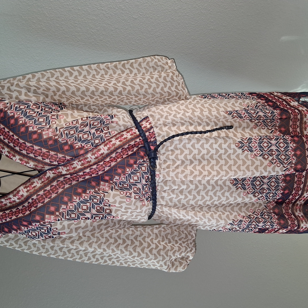 Bohemian Patterned Dress with Red and Cream Accents
